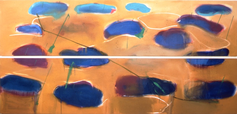 “Blue Puddles,” Two canvases 29″ x 120″ each, oil on canvas, 1995