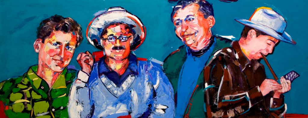 “Father And Three Sons,” 24″ x 66,” oil on maple