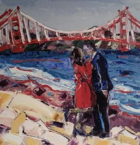 "Romancing Under The Bridge," 14" x 14" oil